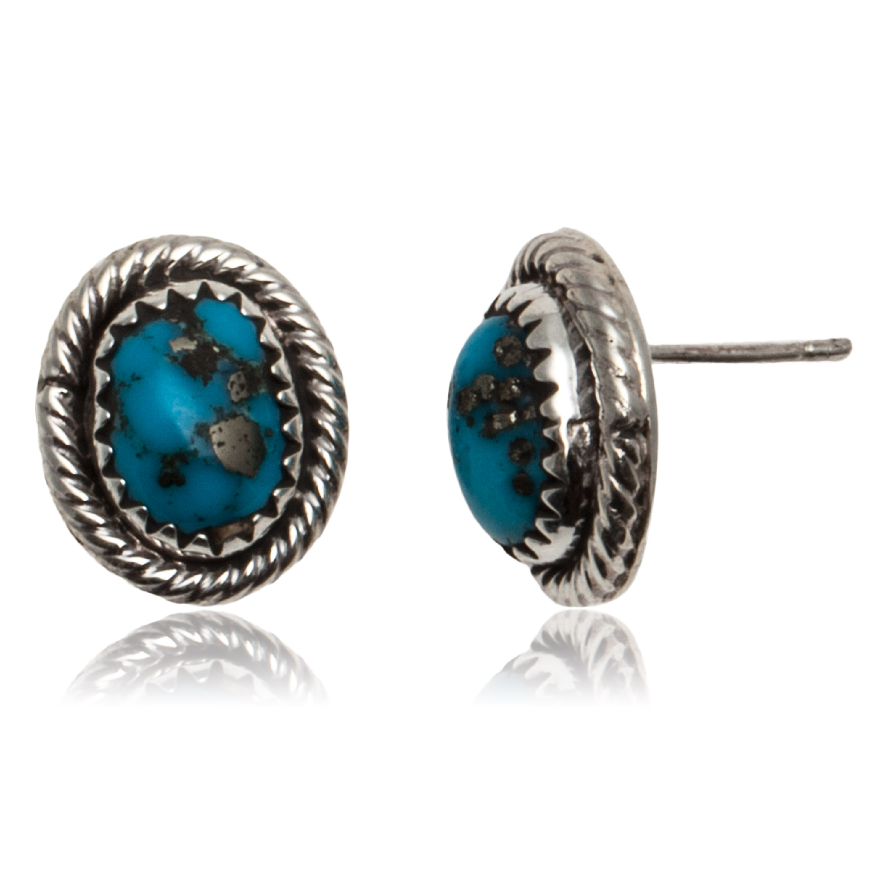 Natural Turquoise .925 Sterling Silver Certified Authentic Navajo Native American Stud Earrings 24391-99 Natural Turquoise .925 Sterling Silver Certified Authentic Navajo Native American Stud Earrings 24391-99