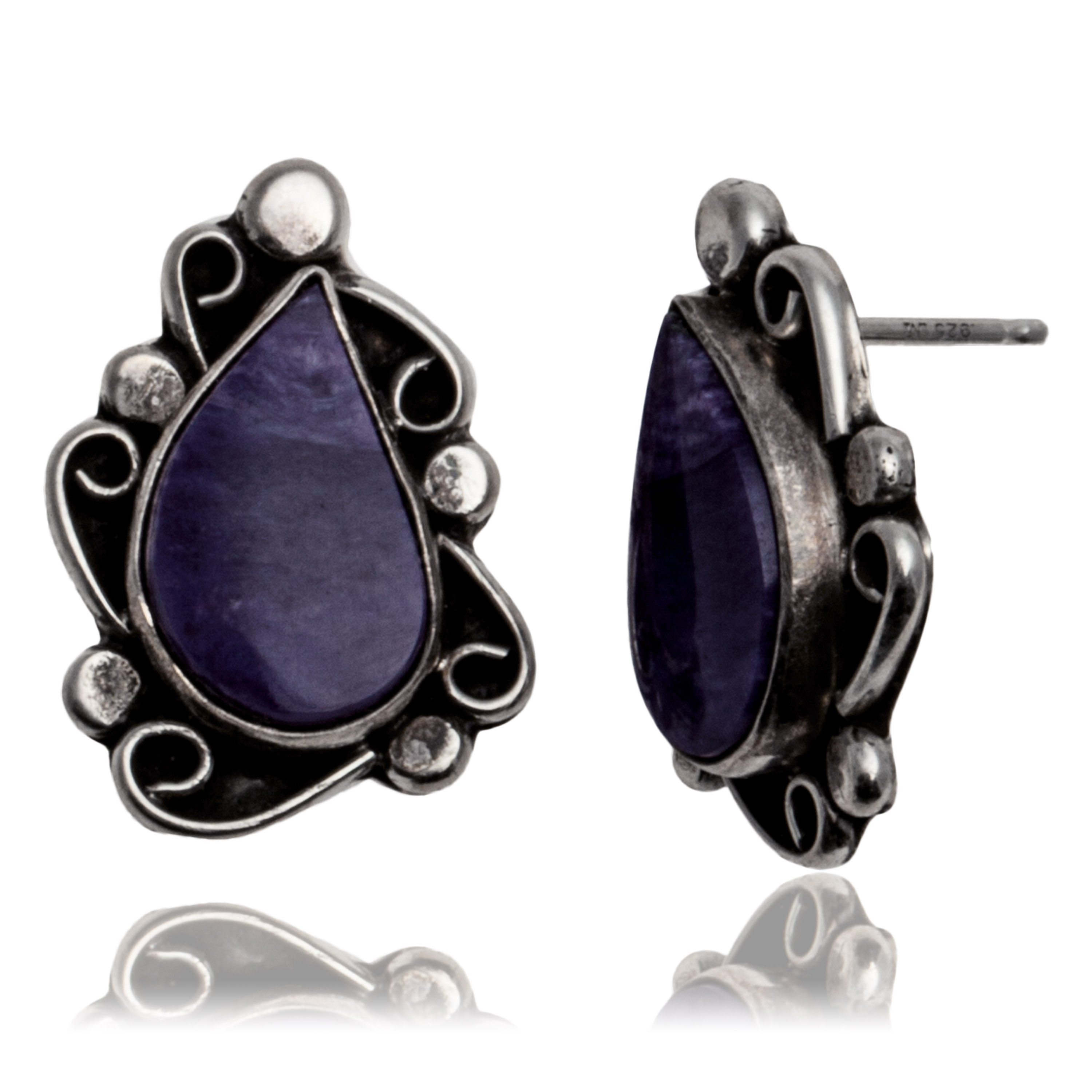 Sugulite .925 Sterling Silver Certified Authentic Navajo Native American Stud Earrings 27278 Sugulite .925 Sterling Silver Certified Authentic Navajo Native American Stud Earrings 27278