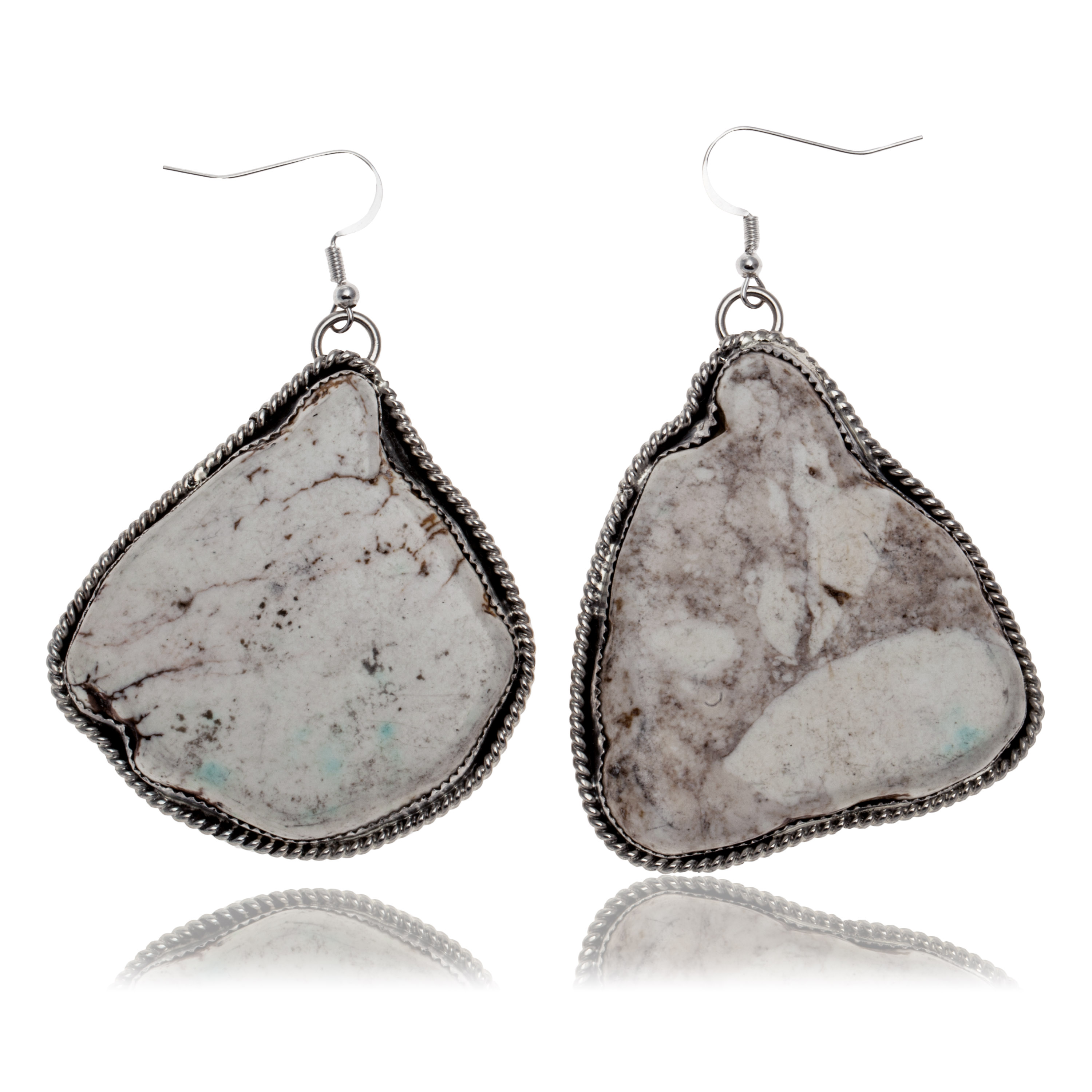 Huge White Howlite .925 Sterling Silver Certified Authentic Navajo Native American Dangle Earrings 27280 Huge White Howlite .925 Sterling Silver Certified Authentic Navajo Native American Dangle Earrings 27280