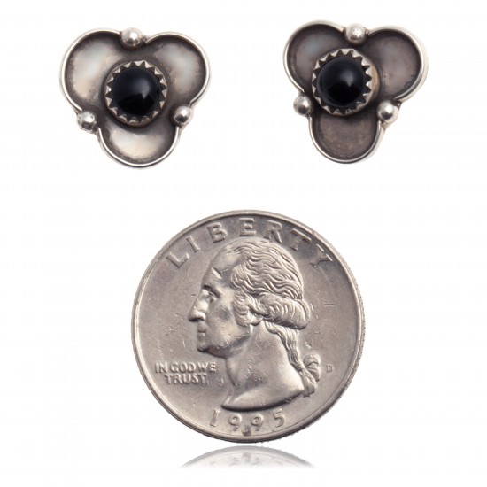 Black Onyx .925 Sterling Silver Certified Authentic Navajo Native American Stud Earrings 27244 Black Onyx .925 Sterling Silver Certified Authentic Navajo Native American Stud Earrings 27244