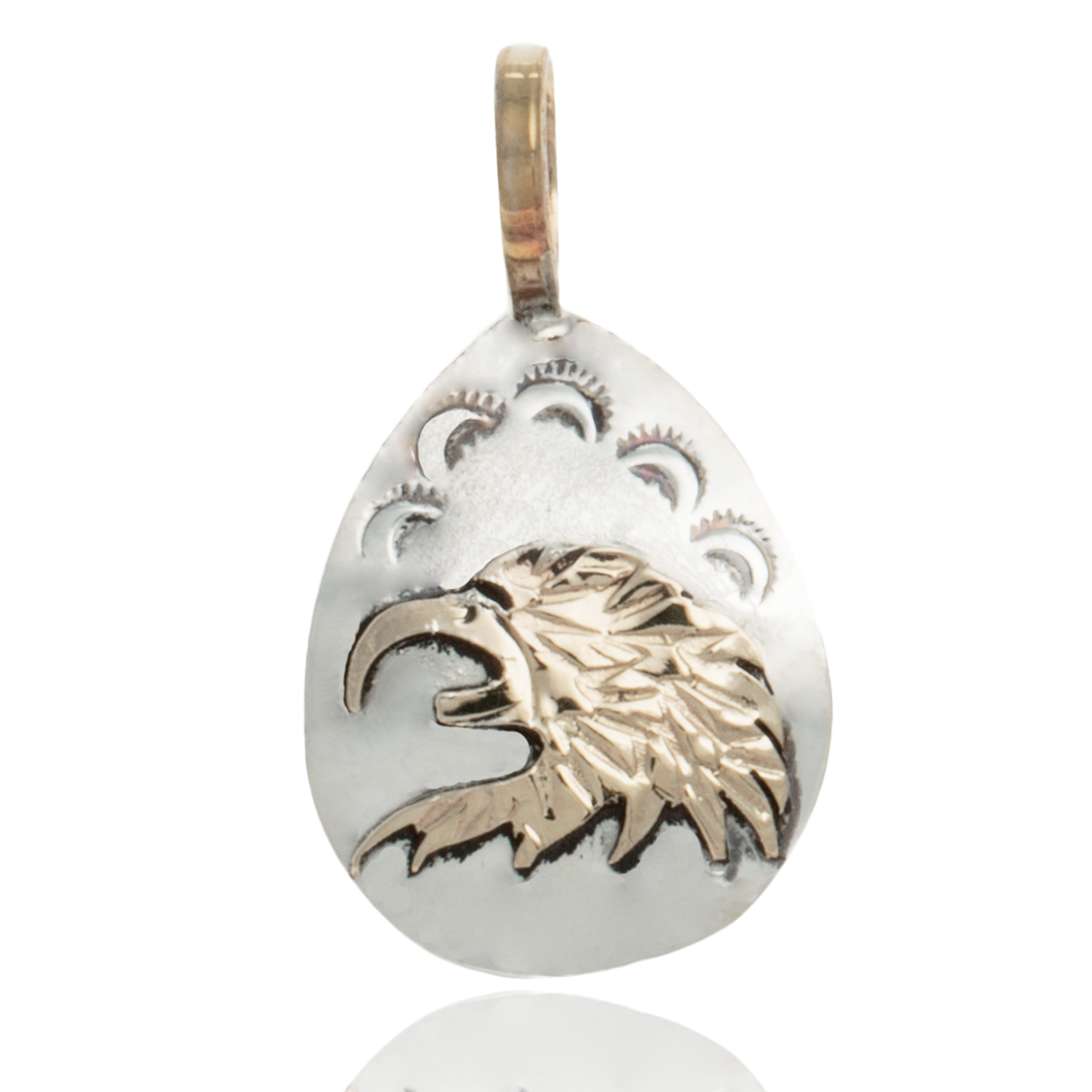 12kt Gold Filled and .925 Sterling Silver Eagle Head Handmade Certified Authentic Navajo Native American Pendant 24476 All Products NB151219025514 24476 (by LomaSiiva) 12kt Gold Filled and .925 Sterling Silver Eagle Head Handmade Certified Authentic Navajo Native American Pendant 24476 All Products NB151219025514 24476 (by LomaSiiva)