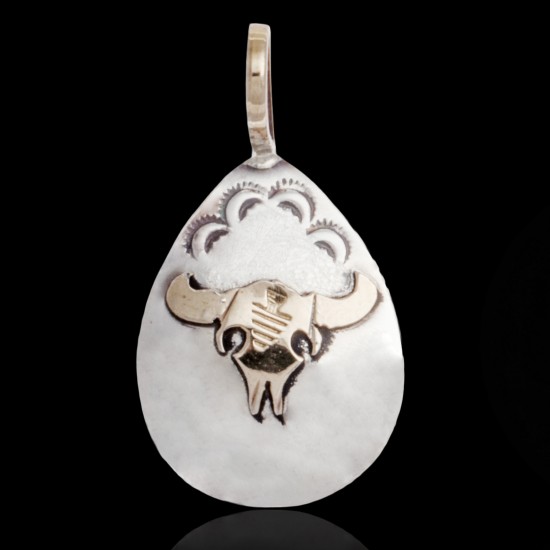 12kt Gold Filled and .925 Sterling Silver Bull Skull Handmade Certified Authentic Navajo Native American Delicate Pendant 24528 12kt Gold Filled and .925 Sterling Silver Bull Skull Handmade Certified Authentic Navajo Native American Delicate Pendant 24528