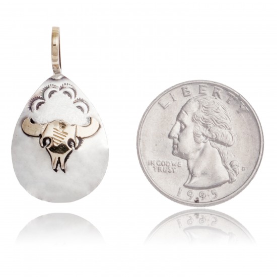 12kt Gold Filled and .925 Sterling Silver Bull Skull Handmade Certified Authentic Navajo Native American Delicate Pendant 24528 12kt Gold Filled and .925 Sterling Silver Bull Skull Handmade Certified Authentic Navajo Native American Delicate Pendant 24528
