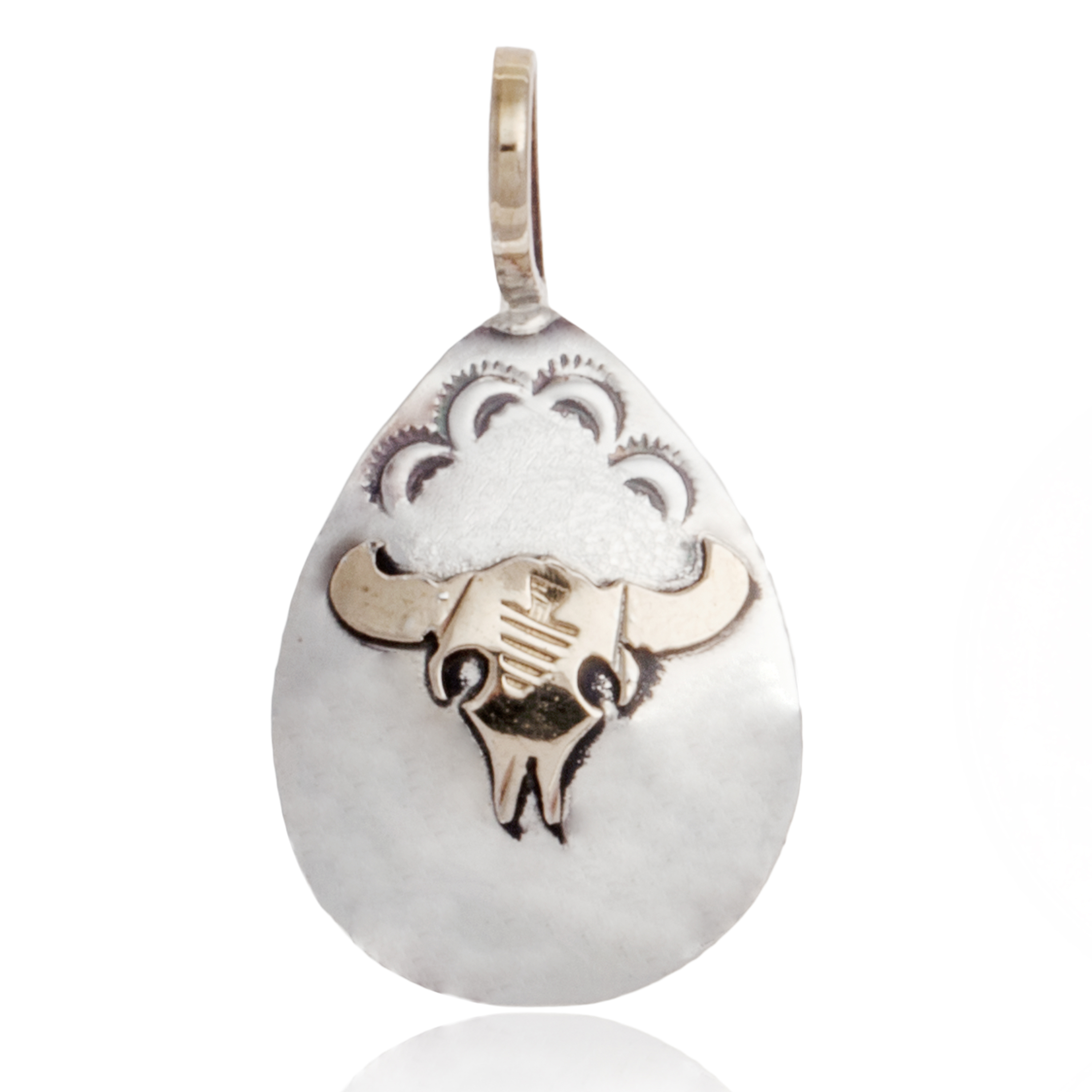 12kt Gold Filled and .925 Sterling Silver Bull Skull Handmade Certified Authentic Navajo Native American Delicate Pendant 24528 12kt Gold Filled and .925 Sterling Silver Bull Skull Handmade Certified Authentic Navajo Native American Delicate Pendant 24528