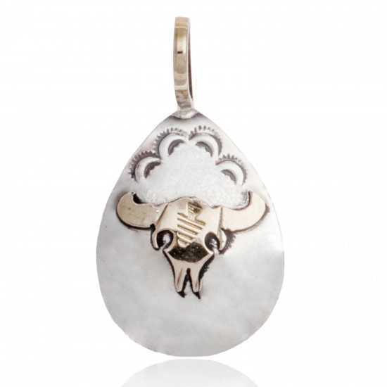 12kt Gold Filled and .925 Sterling Silver Bull Skull Handmade Certified Authentic Navajo Native American Delicate Pendant 24528 12kt Gold Filled and .925 Sterling Silver Bull Skull Handmade Certified Authentic Navajo Native American Delicate Pendant 24528