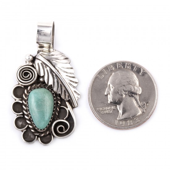Flower and Leaf .925 Sterling Silver Certified Authentic Handmade Navajo Native American Natural Turquoise Pendant 1504 All Products NB180524003330 1504 (by LomaSiiva) Flower and Leaf .925 Sterling Silver Certified Authentic Handmade Navajo Native American Natural Turquoise Pendant 1504 All Products NB180524003330 1504 (by LomaSiiva)
