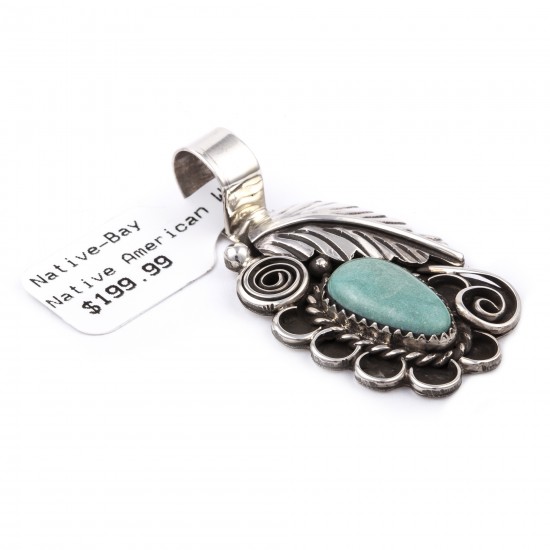 Flower and Leaf .925 Sterling Silver Certified Authentic Handmade Navajo Native American Natural Turquoise Pendant 1504 All Products NB180524003330 1504 (by LomaSiiva) Flower and Leaf .925 Sterling Silver Certified Authentic Handmade Navajo Native American Natural Turquoise Pendant 1504 All Products NB180524003330 1504 (by LomaSiiva)