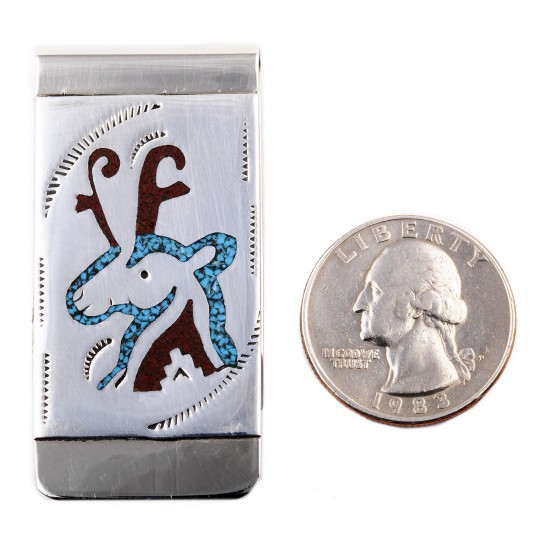 Deer .925 Sterling Silver Ray Begay Certified Authentic Handmade Navajo Native American Natural Turquoise Coral Money Clip 11253-12 All Products NB180528224714 11253-12 (by LomaSiiva) Deer .925 Sterling Silver Ray Begay Certified Authentic Handmade Navajo Native American Natural Turquoise Coral Money Clip 11253-12 All Products NB180528224714 11253-12 (by LomaSiiva)