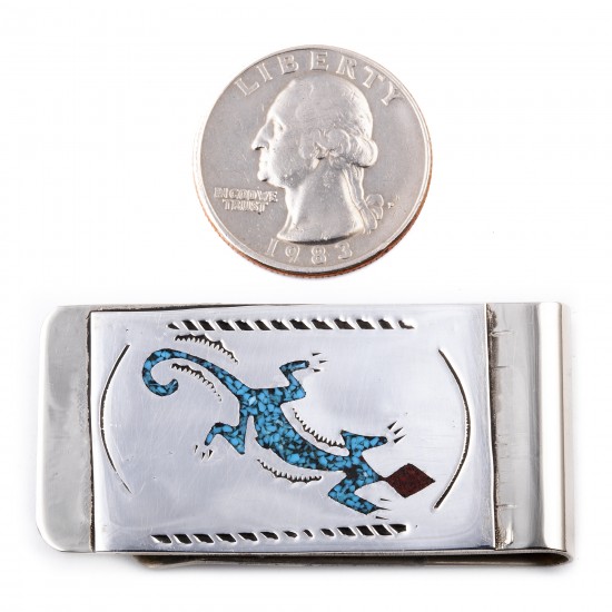 Lizard .925 Sterling Silver Ray Begay Certified Authentic Handmade Navajo Native American Natural Turquoise Coral Money Clip 11253-7 All Products NB180528230452 11253-7 (by LomaSiiva) Lizard .925 Sterling Silver Ray Begay Certified Authentic Handmade Navajo Native American Natural Turquoise Coral Money Clip 11253-7 All Products NB180528230452 11253-7 (by LomaSiiva)