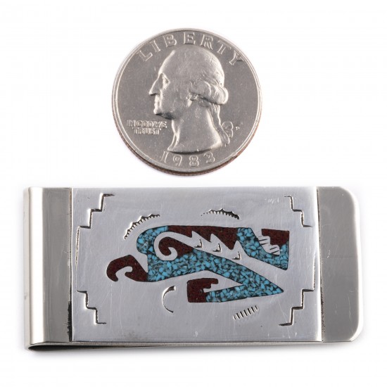 Eagle .925 Sterling Silver Certified Authentic Handmade Navajo Native American Natural Turquoise Coral Chip Inlay Money Clip 11253-16 All Products NB180604230723 11253-16 (by LomaSiiva) Eagle .925 Sterling Silver Certified Authentic Handmade Navajo Native American Natural Turquoise Coral Chip Inlay Money Clip 11253-16 All Products NB180604230723 11253-16 (by LomaSiiva)