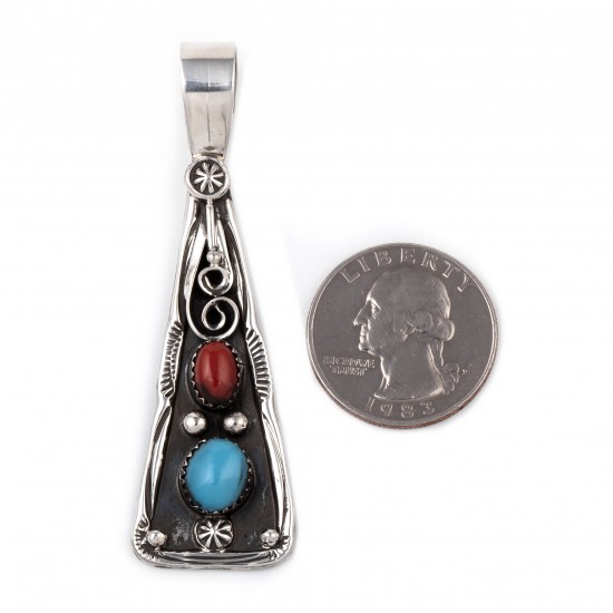 Sun Flower .925 Starling Silver Certified Authentic Handmade Navajo Native American Natural Turquoise Coral Pendent 18330 Pendants NB180602181528 18330 (by LomaSiiva) Sun Flower .925 Starling Silver Certified Authentic Handmade Navajo Native American Natural Turquoise Coral Pendent 18330 Pendants NB180602181528 18330 (by LomaSiiva)