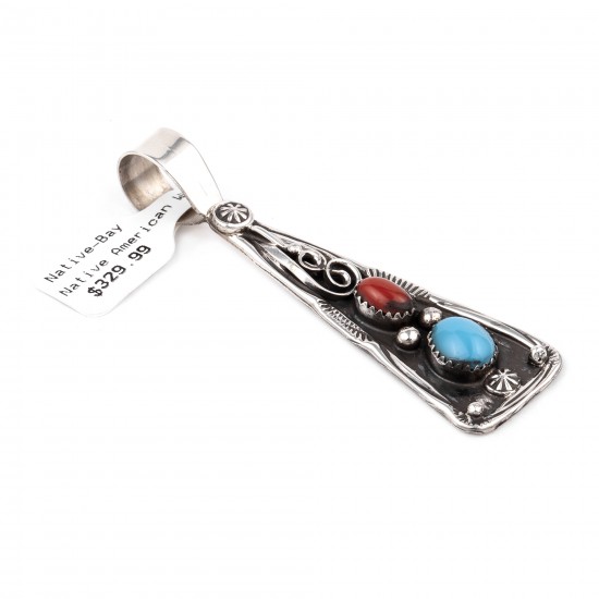 Sun Flower .925 Starling Silver Certified Authentic Handmade Navajo Native American Natural Turquoise Coral Pendent 18330 Pendants NB180602181528 18330 (by LomaSiiva) Sun Flower .925 Starling Silver Certified Authentic Handmade Navajo Native American Natural Turquoise Coral Pendent 18330 Pendants NB180602181528 18330 (by LomaSiiva)