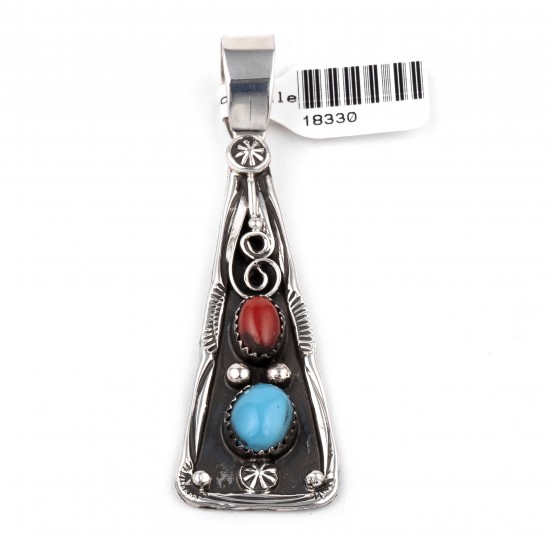 Sun Flower .925 Starling Silver Certified Authentic Handmade Navajo Native American Natural Turquoise Coral Pendent 18330 Pendants NB180602181528 18330 (by LomaSiiva) Sun Flower .925 Starling Silver Certified Authentic Handmade Navajo Native American Natural Turquoise Coral Pendent 18330 Pendants NB180602181528 18330 (by LomaSiiva)