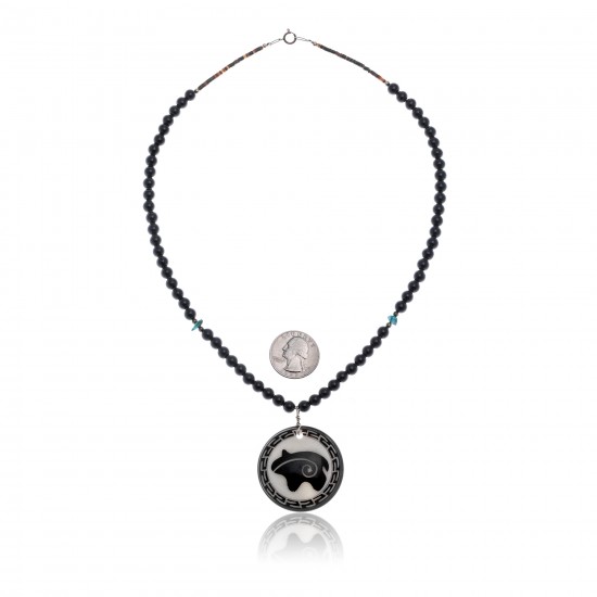Bear .925 Sterling Silver Certified Authentic Navajo Native American Natural Turquoise Black Onyx Necklace 11051-3 All Products NB1809262232252 11051-3 (by LomaSiiva) Bear .925 Sterling Silver Certified Authentic Navajo Native American Natural Turquoise Black Onyx Necklace 11051-3 All Products NB1809262232252 11051-3 (by LomaSiiva)
