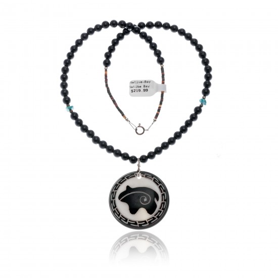 Bear .925 Sterling Silver Certified Authentic Navajo Native American Natural Turquoise Black Onyx Necklace 11051-3 All Products NB1809262232252 11051-3 (by LomaSiiva) Bear .925 Sterling Silver Certified Authentic Navajo Native American Natural Turquoise Black Onyx Necklace 11051-3 All Products NB1809262232252 11051-3 (by LomaSiiva)