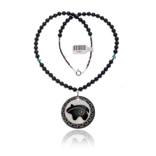 Bear .925 Sterling Silver Certified Authentic Navajo Native American Natural Turquoise Black Onyx Necklace 11051-3 All Products NB1809262232252 11051-3 (by LomaSiiva) Bear .925 Sterling Silver Certified Authentic Navajo Native American Natural Turquoise Black Onyx Necklace 11051-3 All Products NB1809262232252 11051-3 (by LomaSiiva)