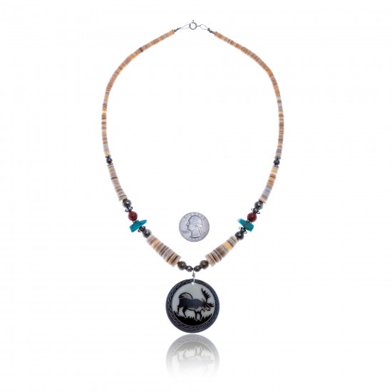 Elk .925 Sterling Silver Certified Authentic Navajo Native American Natural Turquoise Red Jasper Graduated Melon Shell Necklace 11051 All Products NB1809262232256 11051 (by LomaSiiva) Elk .925 Sterling Silver Certified Authentic Navajo Native American Natural Turquoise Red Jasper Graduated Melon Shell Necklace 11051 All Products NB1809262232256 11051 (by LomaSiiva)
