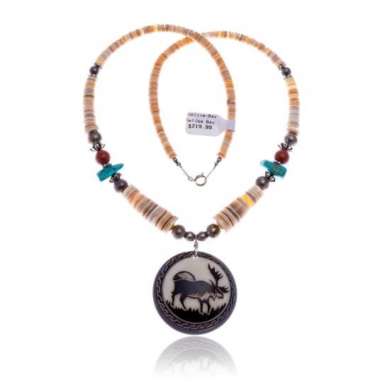 Elk .925 Sterling Silver Certified Authentic Navajo Native American Natural Turquoise Red Jasper Graduated Melon Shell Necklace 11051 All Products NB1809262232256 11051 (by LomaSiiva) Elk .925 Sterling Silver Certified Authentic Navajo Native American Natural Turquoise Red Jasper Graduated Melon Shell Necklace 11051 All Products NB1809262232256 11051 (by LomaSiiva)