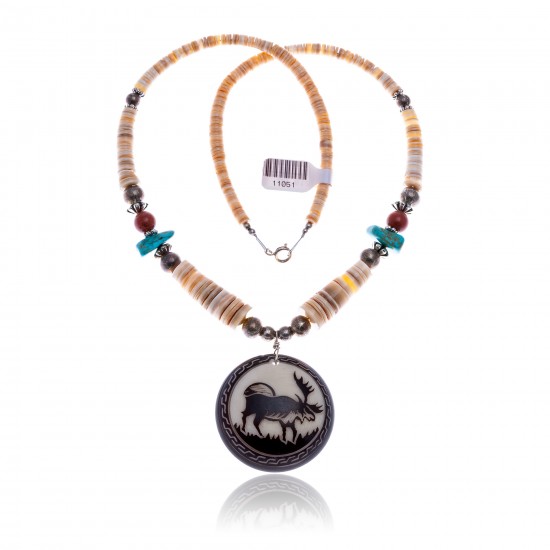 Elk .925 Sterling Silver Certified Authentic Navajo Native American Natural Turquoise Red Jasper Graduated Melon Shell Necklace 11051 All Products NB1809262232256 11051 (by LomaSiiva) Elk .925 Sterling Silver Certified Authentic Navajo Native American Natural Turquoise Red Jasper Graduated Melon Shell Necklace 11051 All Products NB1809262232256 11051 (by LomaSiiva)