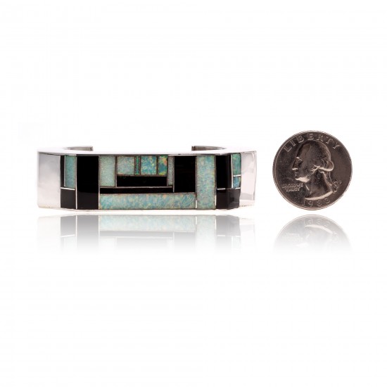 Inlay .925 Sterling Silver Certified Authentic Handmade Zuni Native American Opal and Black Onyx Cuff Bracelet 12469 All Products NB180925011018 12469 (by LomaSiiva) Inlay .925 Sterling Silver Certified Authentic Handmade Zuni Native American Opal and Black Onyx Cuff Bracelet 12469 All Products NB180925011018 12469 (by LomaSiiva)