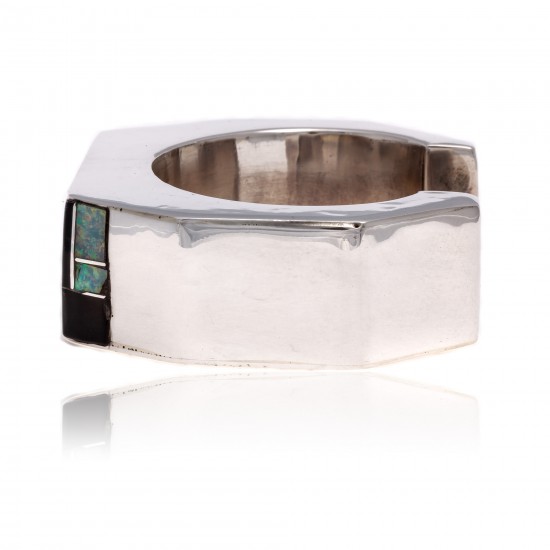 Inlay .925 Sterling Silver Certified Authentic Handmade Zuni Native American Opal and Black Onyx Cuff Bracelet 12469 All Products NB180925011018 12469 (by LomaSiiva) Inlay .925 Sterling Silver Certified Authentic Handmade Zuni Native American Opal and Black Onyx Cuff Bracelet 12469 All Products NB180925011018 12469 (by LomaSiiva)