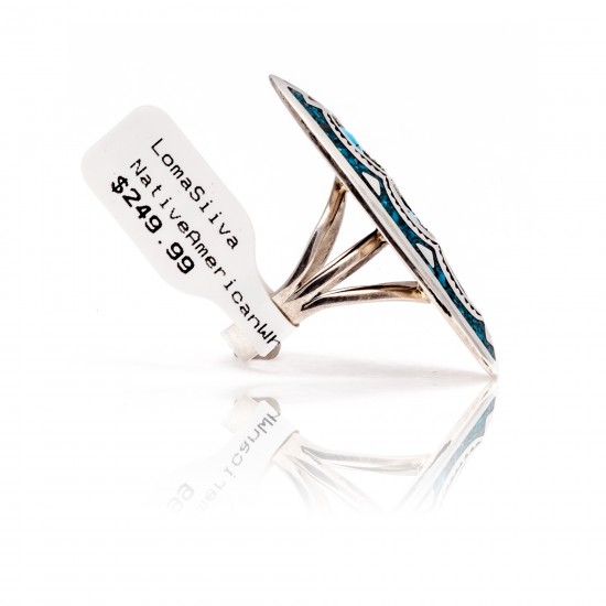 Arrow Shadow Box Natural Turquoise Chipped inlay Turquoise and Coral .925 Sterling Silver Certified Authentic Navajo Native American Handmade Ring 13204-6 All Products NB181009165427 13204-6 (by LomaSiiva) Arrow Shadow Box Natural Turquoise Chipped inlay Turquoise and Coral .925 Sterling Silver Certified Authentic Navajo Native American Handmade Ring 13204-6 All Products NB181009165427 13204-6 (by LomaSiiva)