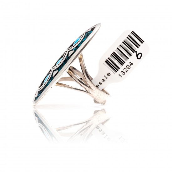 Arrow Shadow Box Natural Turquoise Chipped inlay Turquoise and Coral .925 Sterling Silver Certified Authentic Navajo Native American Handmade Ring 13204-6 All Products NB181009165427 13204-6 (by LomaSiiva) Arrow Shadow Box Natural Turquoise Chipped inlay Turquoise and Coral .925 Sterling Silver Certified Authentic Navajo Native American Handmade Ring 13204-6 All Products NB181009165427 13204-6 (by LomaSiiva)