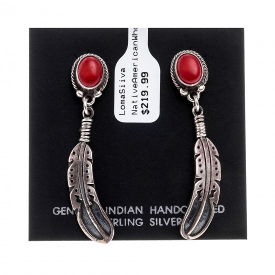 Coral .925 Sterling Silver Certified Authentic Navajo Native American Handmade Feather Post Earrings 18315-91 All Products NB181016201913 18315-91 (by LomaSiiva) Coral .925 Sterling Silver Certified Authentic Navajo Native American Handmade Feather Post Earrings 18315-91 All Products NB181016201913 18315-91 (by LomaSiiva)
