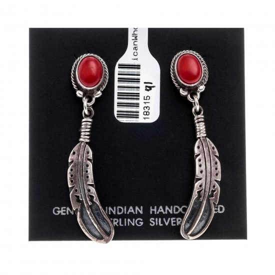 Coral .925 Sterling Silver Certified Authentic Navajo Native American Handmade Feather Post Earrings 18315-91 All Products NB181016201913 18315-91 (by LomaSiiva) Coral .925 Sterling Silver Certified Authentic Navajo Native American Handmade Feather Post Earrings 18315-91 All Products NB181016201913 18315-91 (by LomaSiiva)