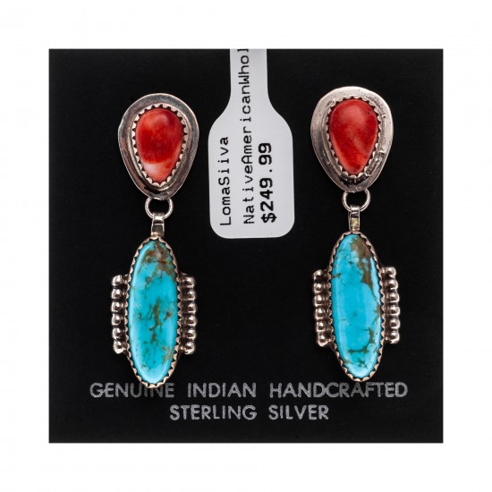 Natural Turquoise Spiny Oyster .925 Sterling Silver Certified Authentic Navajo Native American Handmade Post Earrings 18316-3 All Products NB181016201915 18316-3 (by LomaSiiva) Natural Turquoise Spiny Oyster .925 Sterling Silver Certified Authentic Navajo Native American Handmade Post Earrings 18316-3 All Products NB181016201915 18316-3 (by LomaSiiva)