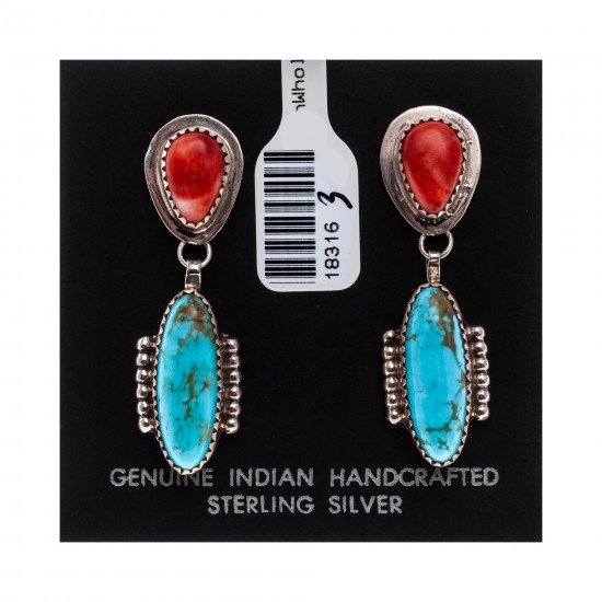 Natural Turquoise Spiny Oyster .925 Sterling Silver Certified Authentic Navajo Native American Handmade Post Earrings 18316-3 All Products NB181016201915 18316-3 (by LomaSiiva) Natural Turquoise Spiny Oyster .925 Sterling Silver Certified Authentic Navajo Native American Handmade Post Earrings 18316-3 All Products NB181016201915 18316-3 (by LomaSiiva)