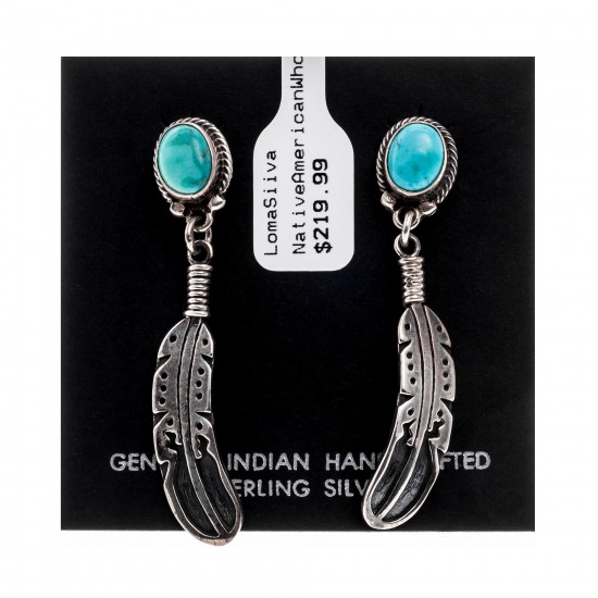 Natural Turquoise .925 Sterling Silver Certified Authentic Navajo Native American Handmade Feather Post Earrings 18317 All Products NB181016201914 18317 (by LomaSiiva) Natural Turquoise .925 Sterling Silver Certified Authentic Navajo Native American Handmade Feather Post Earrings 18317 All Products NB181016201914 18317 (by LomaSiiva)