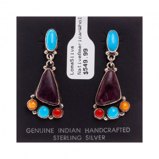 Natural Turquoise Multicolor Stone .925 Sterling Silver Certified Authentic Navajo Native American Handmade Post Earrings 18319-1 All Products NB181016201911 18319-1 (by LomaSiiva) Natural Turquoise Multicolor Stone .925 Sterling Silver Certified Authentic Navajo Native American Handmade Post Earrings 18319-1 All Products NB181016201911 18319-1 (by LomaSiiva)