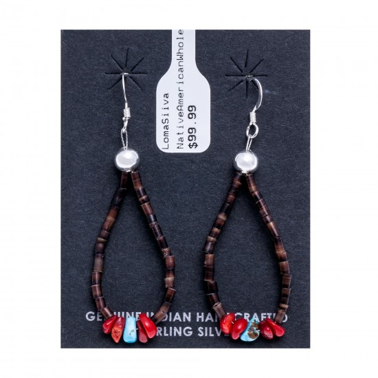 Natural Turquoise and Coral .925 Sterling Silver Hooks Certified Authentic Navajo Native American Hoop Dangle Earrings 18337 All Products NB18337 18337 (by LomaSiiva) Natural Turquoise and Coral .925 Sterling Silver Hooks Certified Authentic Navajo Native American Hoop Dangle Earrings 18337 All Products NB18337 18337 (by LomaSiiva)