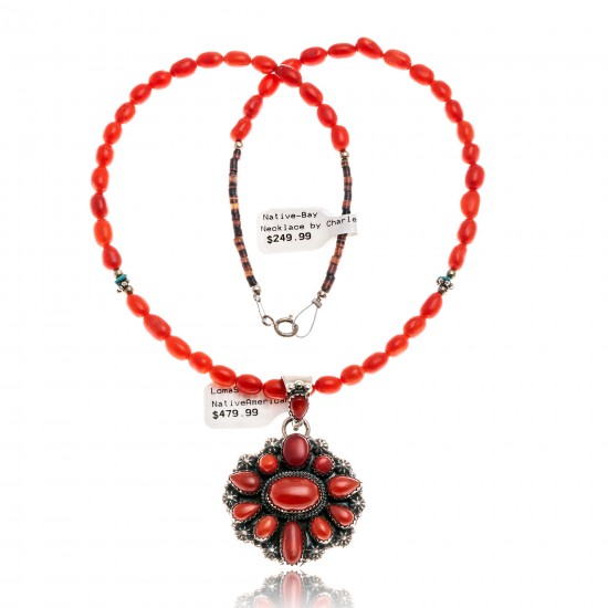 Natural Turquoise Coral Red Jasper .925 Sterling Silver Certified Authentic Navajo Native American Necklace 24520-17029 All Products NB1809262232259 24520-17029 (by LomaSiiva) Natural Turquoise Coral Red Jasper .925 Sterling Silver Certified Authentic Navajo Native American Necklace 24520-17029 All Products NB1809262232259 24520-17029 (by LomaSiiva)