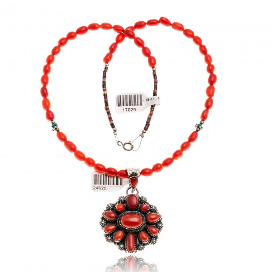 Natural Turquoise Coral Red Jasper .925 Sterling Silver Certified Authentic Navajo Native American Necklace 24520-17029 All Products NB1809262232259 24520-17029 (by LomaSiiva) Natural Turquoise Coral Red Jasper .925 Sterling Silver Certified Authentic Navajo Native American Necklace 24520-17029 All Products NB1809262232259 24520-17029 (by LomaSiiva)