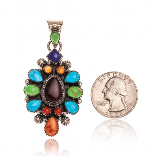 Natural Turquoise Multicolor Stone .925 Starling Silver Certified Authentic Navajo Native American Handmade Pendant 24522 Pendants NB181016204260 24522 (by LomaSiiva) Natural Turquoise Multicolor Stone .925 Starling Silver Certified Authentic Navajo Native American Handmade Pendant 24522 Pendants NB181016204260 24522 (by LomaSiiva)