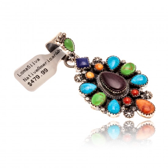 Natural Turquoise Multicolor Stone .925 Starling Silver Certified Authentic Navajo Native American Handmade Pendant 24522 Pendants NB181016204260 24522 (by LomaSiiva) Natural Turquoise Multicolor Stone .925 Starling Silver Certified Authentic Navajo Native American Handmade Pendant 24522 Pendants NB181016204260 24522 (by LomaSiiva)