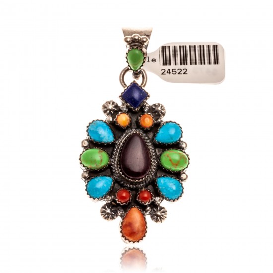 Natural Turquoise Multicolor Stone .925 Starling Silver Certified Authentic Navajo Native American Handmade Pendant 24522 Pendants NB181016204260 24522 (by LomaSiiva) Natural Turquoise Multicolor Stone .925 Starling Silver Certified Authentic Navajo Native American Handmade Pendant 24522 Pendants NB181016204260 24522 (by LomaSiiva)