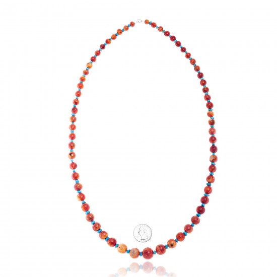 Natural Turquoise and Apple Sponge Coral .925 Sterling Silver Certified Authentic Navajo Native American Necklace 25509 All Products NB160108003821 25509 (by LomaSiiva) Natural Turquoise and Apple Sponge Coral .925 Sterling Silver Certified Authentic Navajo Native American Necklace 25509 All Products NB160108003821 25509 (by LomaSiiva)