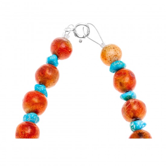 Natural Turquoise and Apple Sponge Coral .925 Sterling Silver Certified Authentic Navajo Native American Necklace 25509 All Products NB160108003821 25509 (by LomaSiiva) Natural Turquoise and Apple Sponge Coral .925 Sterling Silver Certified Authentic Navajo Native American Necklace 25509 All Products NB160108003821 25509 (by LomaSiiva)