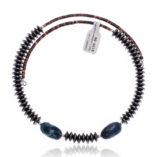 Natural Turquoise and Hematite Certified Authentic Navajo Native American Adjustable Choker Wrap Necklace and Chain 25560 All Products NB180926223231 25560 (by LomaSiiva) Natural Turquoise and Hematite Certified Authentic Navajo Native American Adjustable Choker Wrap Necklace and Chain 25560 All Products NB180926223231 25560 (by LomaSiiva)