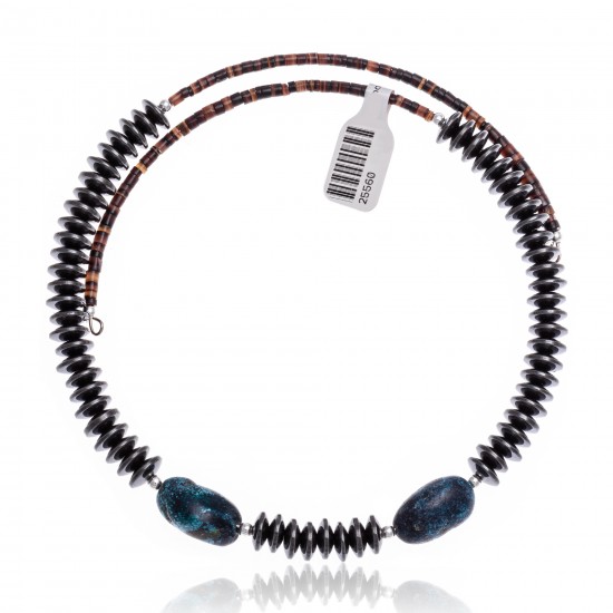 Natural Turquoise and Hematite Certified Authentic Navajo Native American Adjustable Choker Wrap Necklace and Chain 25560 All Products NB180926223231 25560 (by LomaSiiva) Natural Turquoise and Hematite Certified Authentic Navajo Native American Adjustable Choker Wrap Necklace and Chain 25560 All Products NB180926223231 25560 (by LomaSiiva)