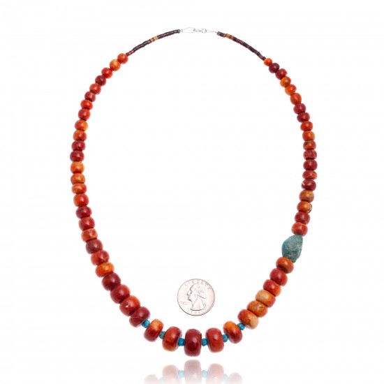Limited Edition Natural Turquoise and Apple Sponge Coral .925 Sterling Silver Certified Authentic Navajo Native American Necklace 25570 All Products NB160108003820 25570 (by LomaSiiva) Limited Edition Natural Turquoise and Apple Sponge Coral .925 Sterling Silver Certified Authentic Navajo Native American Necklace 25570 All Products NB160108003820 25570 (by LomaSiiva)