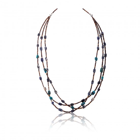 3 Strand .925 Sterling Silver Certified Authentic Navajo Native American Turquoise and Lapis Necklace 371029683838 Clearance 18110-4 371029683838 (by LomaSiiva) 3 Strand .925 Sterling Silver Certified Authentic Navajo Native American Turquoise and Lapis Necklace 371029683838 Clearance 18110-4 371029683838 (by LomaSiiva)