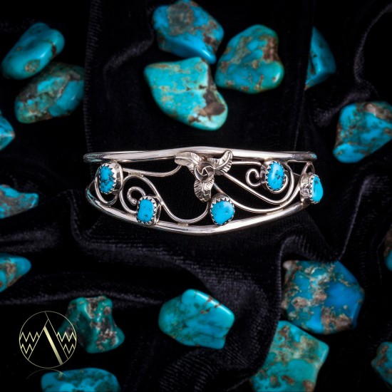 Flower .925 Sterling Silver Certified Authentic Handmade Navajo Native American Natural Arizona Sleeping Beauty Turquoise Cuff Bracelet 12947-2 All Products NB151223182937 12947-2 (by LomaSiiva) Flower .925 Sterling Silver Certified Authentic Handmade Navajo Native American Natural Arizona Sleeping Beauty Turquoise Cuff Bracelet 12947-2 All Products NB151223182937 12947-2 (by LomaSiiva)