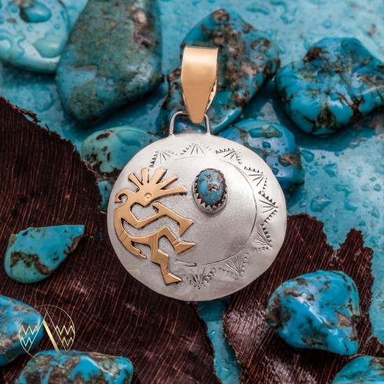 Kokopelli 12kt Gold Filled and .925 Sterling Silver Certified Authentic Handmade Navajo Native American Natural Turquoise Pendant 17042-8 Pendants NB160107223638 17042-8 (by LomaSiiva) Kokopelli 12kt Gold Filled and .925 Sterling Silver Certified Authentic Handmade Navajo Native American Natural Turquoise Pendant 17042-8 Pendants NB160107223638 17042-8 (by LomaSiiva)