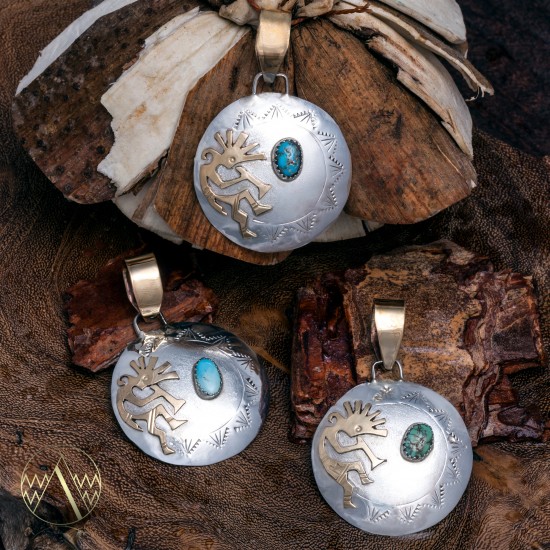 Kokopelli 12kt Gold Filled and .925 Sterling Silver Certified Authentic Handmade Navajo Native American Natural Turquoise Pendant 17042-8 Pendants NB160107223638 17042-8 (by LomaSiiva) Kokopelli 12kt Gold Filled and .925 Sterling Silver Certified Authentic Handmade Navajo Native American Natural Turquoise Pendant 17042-8 Pendants NB160107223638 17042-8 (by LomaSiiva)
