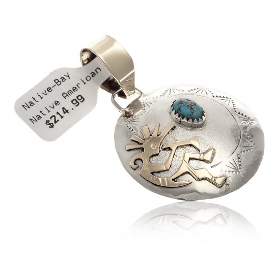 Kokopelli 12kt Gold Filled and .925 Sterling Silver Certified Authentic Handmade Navajo Native American Natural Turquoise Pendant 17042-8 Pendants NB160107223638 17042-8 (by LomaSiiva) Kokopelli 12kt Gold Filled and .925 Sterling Silver Certified Authentic Handmade Navajo Native American Natural Turquoise Pendant 17042-8 Pendants NB160107223638 17042-8 (by LomaSiiva)