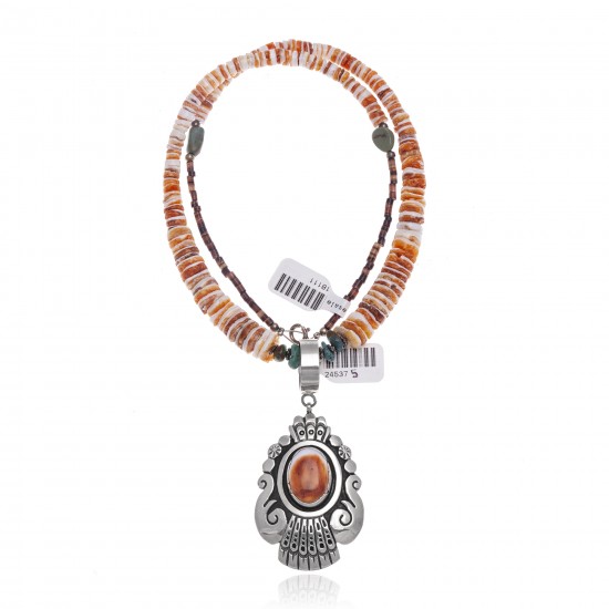 Natural Turquoise Spiny Oyster .925 Sterling Silver Certified Authentic Navajo Native American Handmade Necklace and Pendant 24537-5-18111 All Products NB181212215735 24537-5-18111 (by LomaSiiva) Natural Turquoise Spiny Oyster .925 Sterling Silver Certified Authentic Navajo Native American Handmade Necklace and Pendant 24537-5-18111 All Products NB181212215735 24537-5-18111 (by LomaSiiva)
